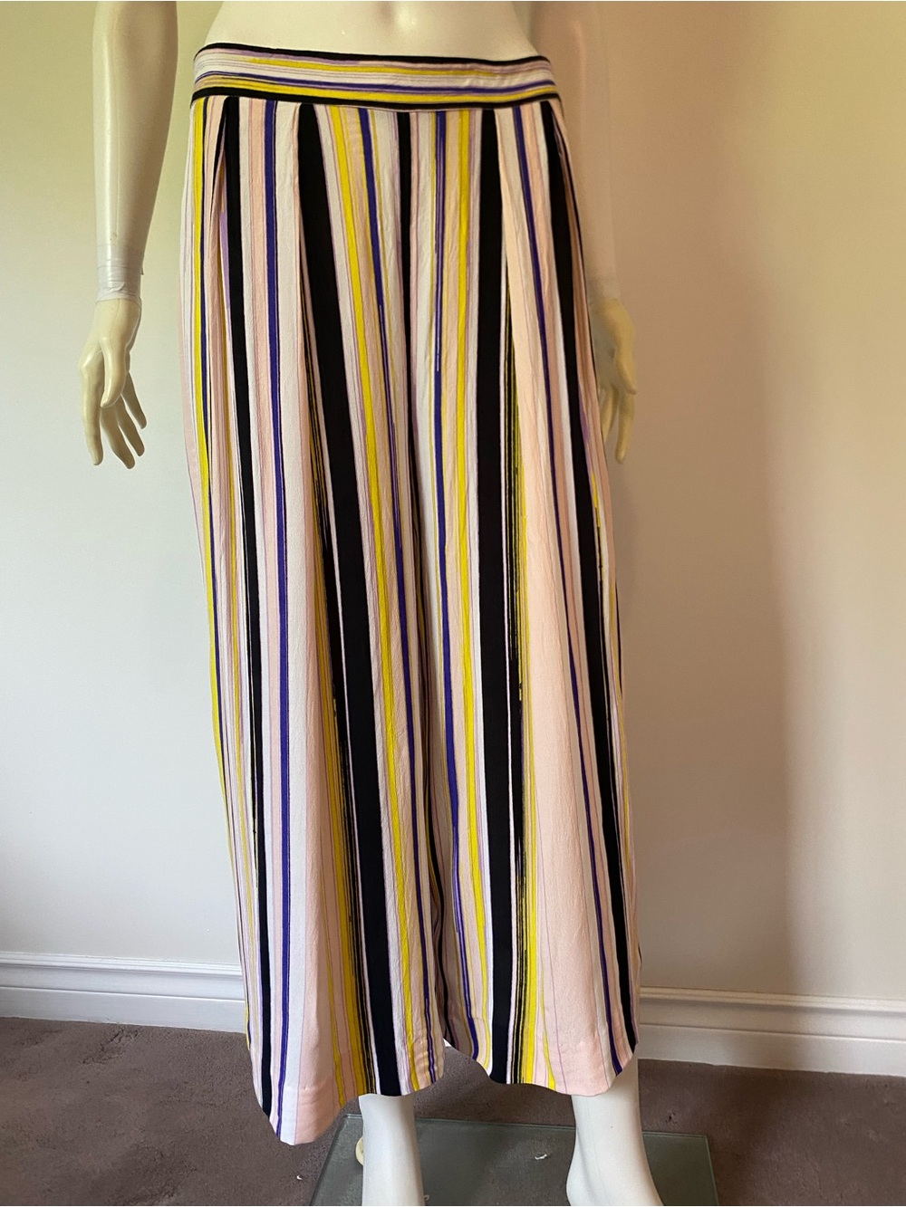 1. State Vertical Stripe wide leg pants in Pink, Black, Yellow and Blue